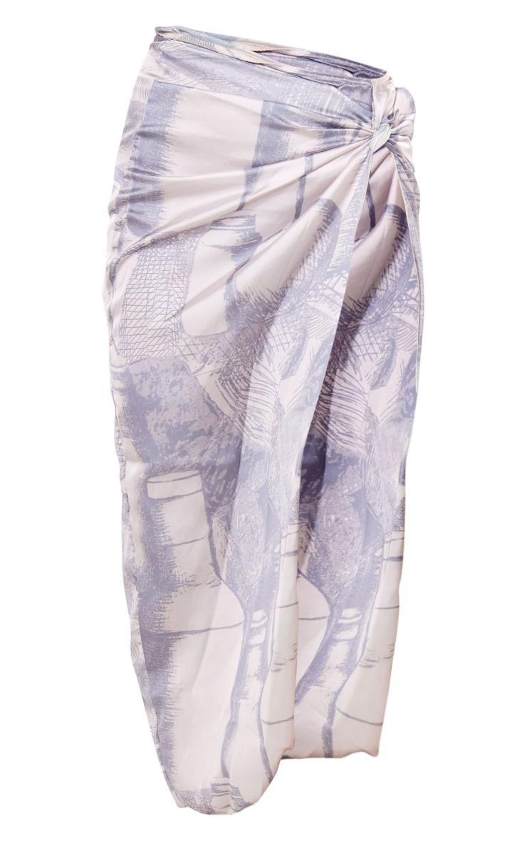 Grey Print Satin Knot Side Midaxi Skirt Product Image