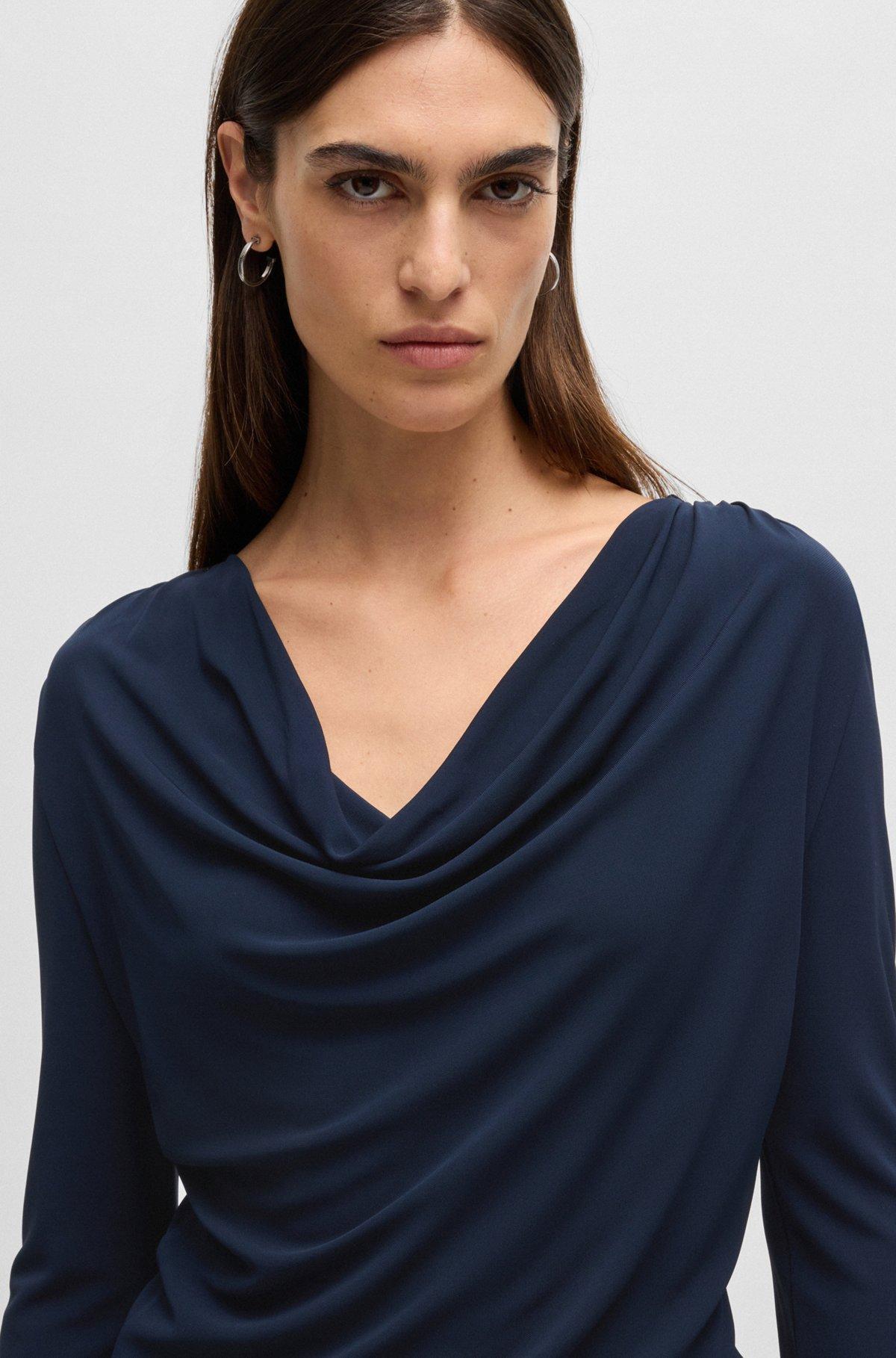 Long-sleeved top in stretch crepe with cowl neckline Product Image
