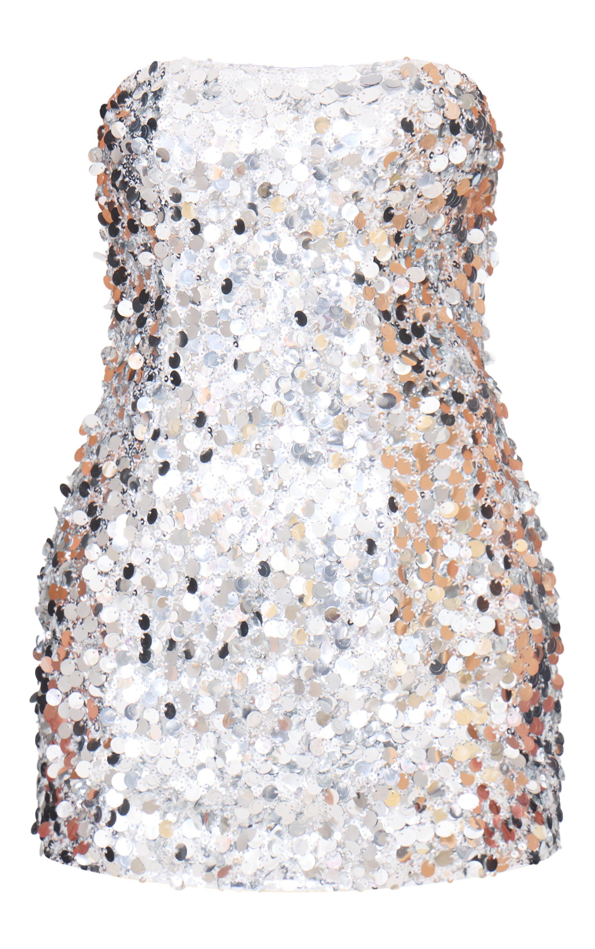 Silver Sequin Bandeau Mini Dress Product Image