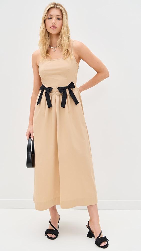 Moon River Sleeveless Square Neck Midi Dress with Contrast Ribbon | Shopbop Product Image