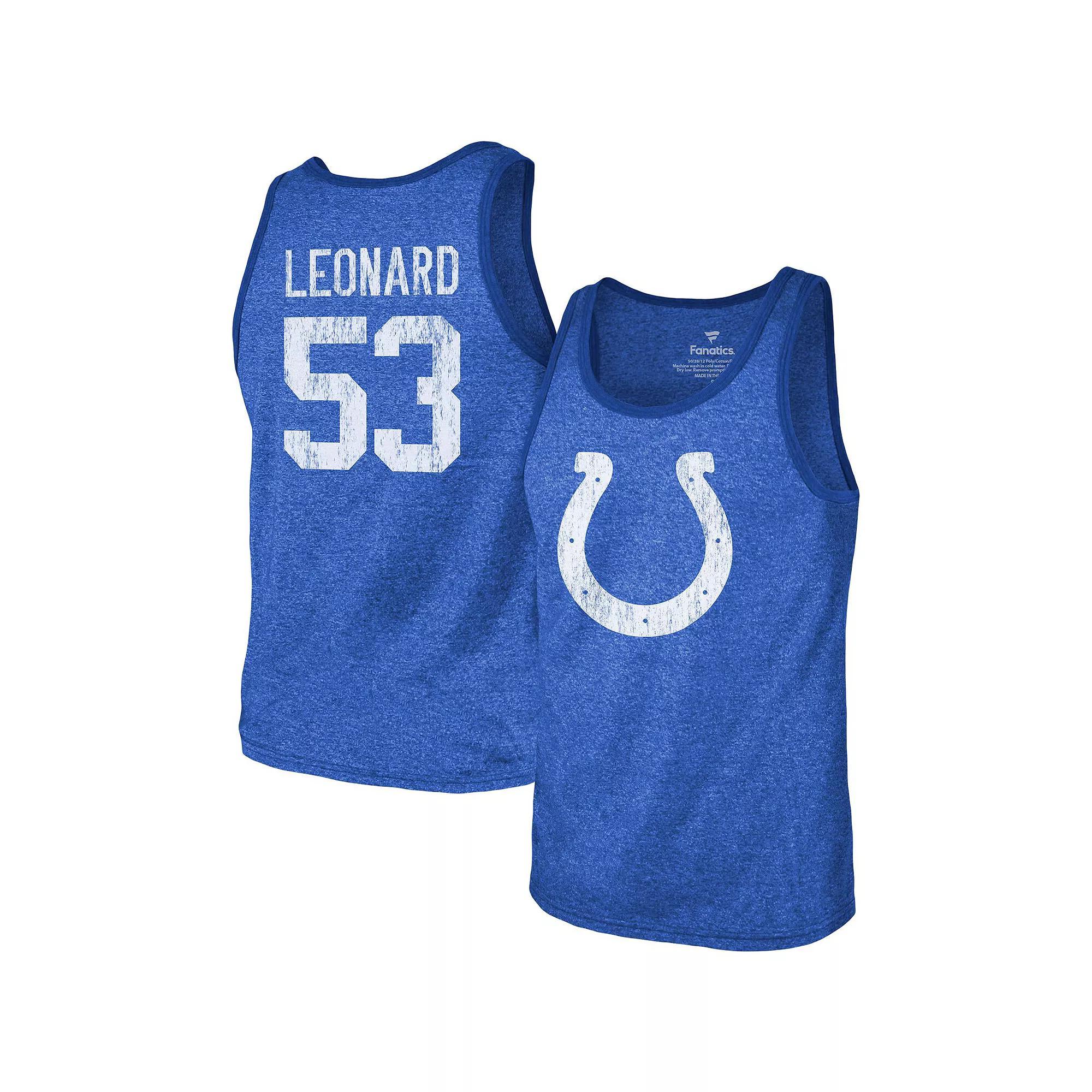 Men's Fanatics Branded Darius Leonard Royal Indianapolis Colts Name & Number Tri-Blend Tank Top, Size: Medium, Blue Product Image