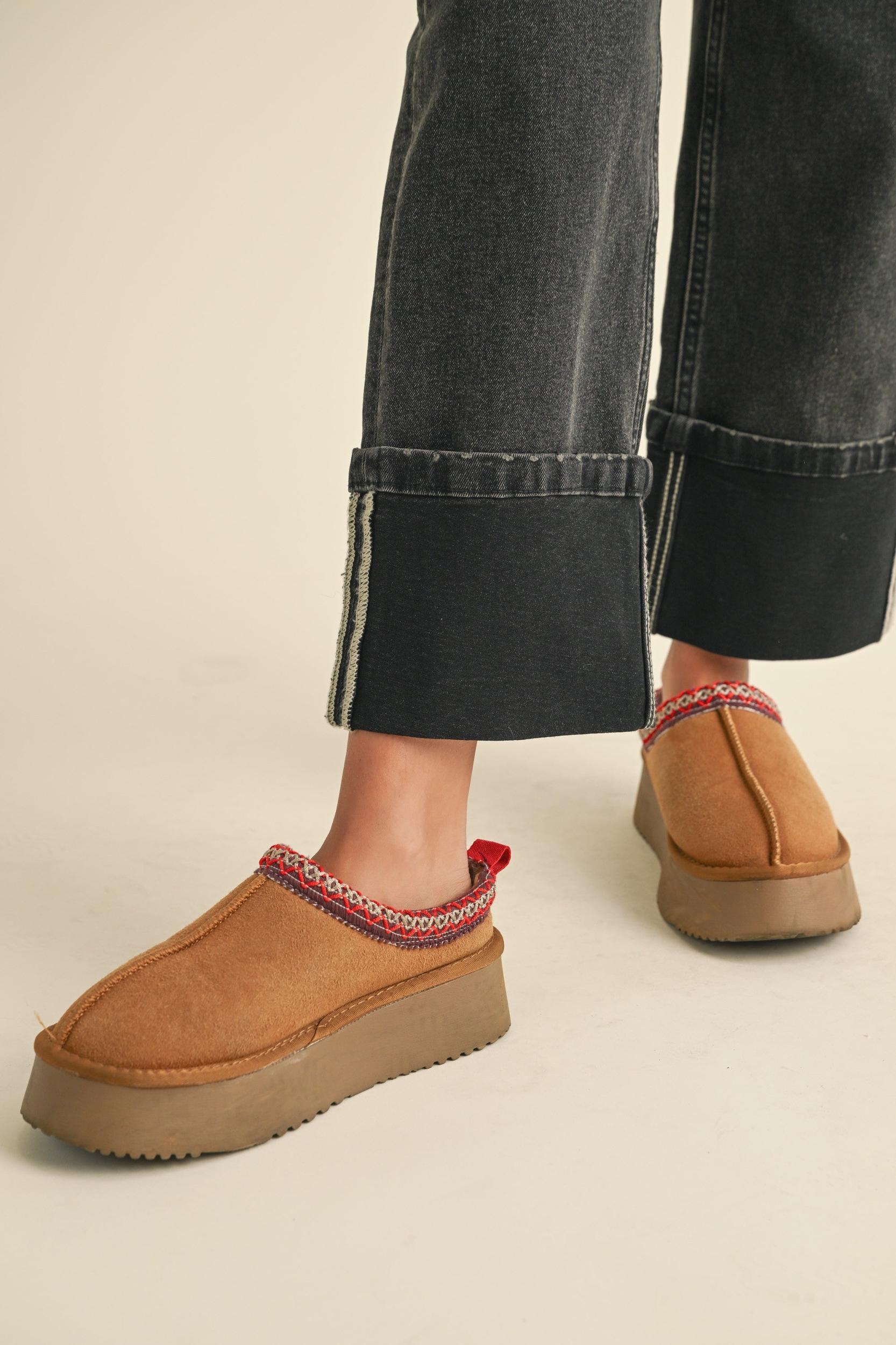 Cuffed Bottom Black Denim Pants Product Image