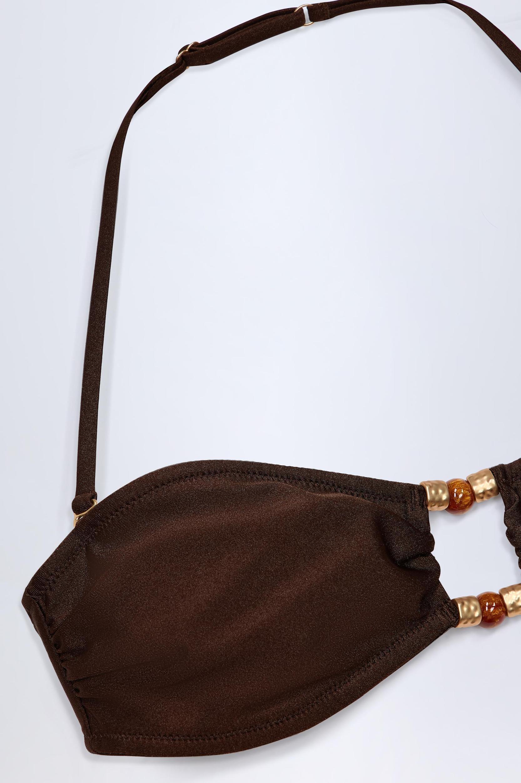 Bead-Embellished Bandeau Bikini Top in Dark Chocolate Product Image