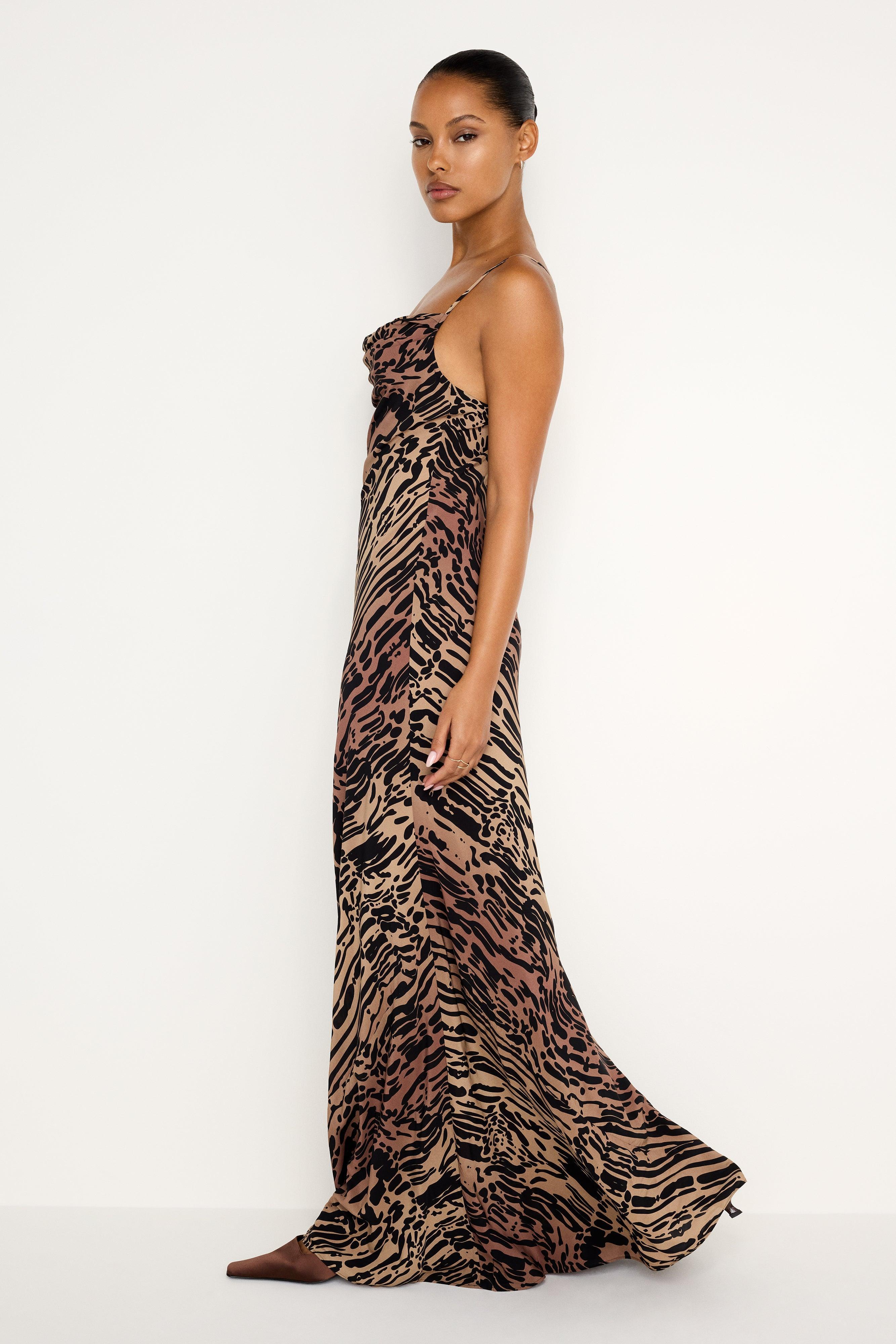 CHIFFON MAXI SLIP DRESS | WARPED LEOPARD004 Product Image