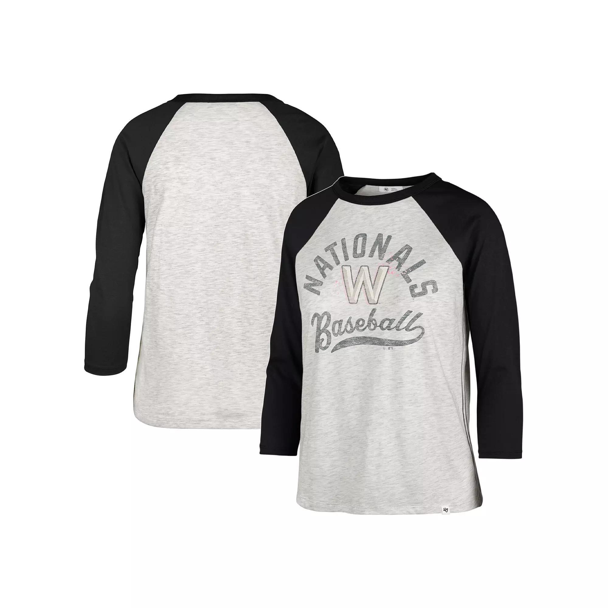 Women's '47 Gray Washington Nationals City Connect Retro Daze Ava Raglan 3/4-Sleeve T-Shirt, Size: Medium, Grey Product Image