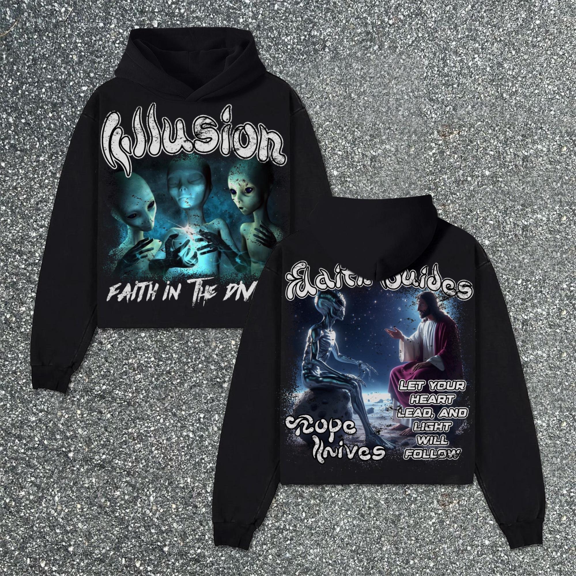 Sopula Hellstar Illusion Faith Hope Et God Make Men's Graphics Pocketless Hoodie Product Image