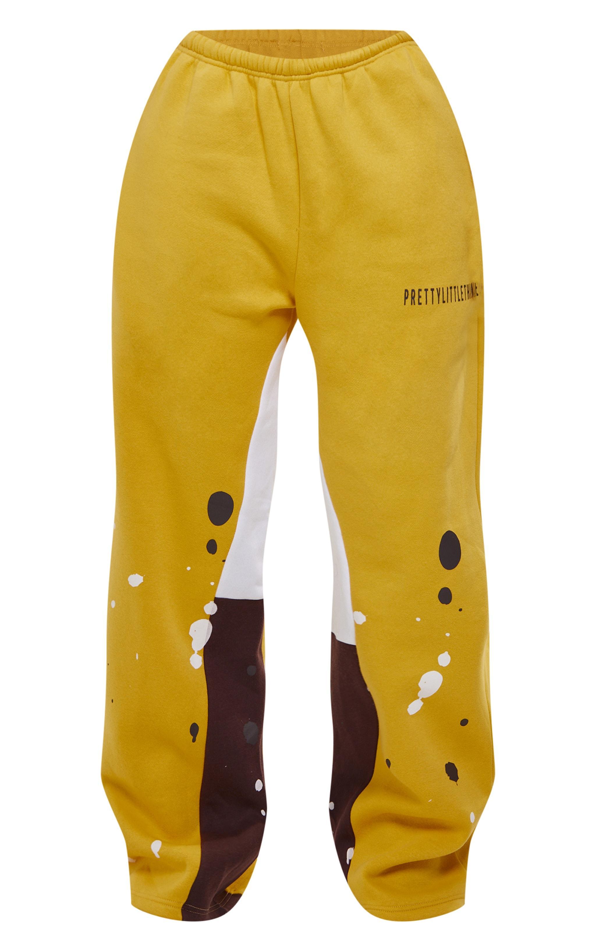 Shape Yellow Printed Paint Splat Detail Wide Leg Sweatpants Product Image