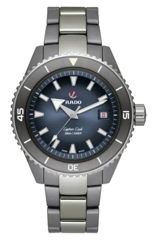 RADO Mens Captain Cook High-Tech Ceramic Diver Automatic Blue Dial Two Tone Titanium Bracelet Watch Product Image