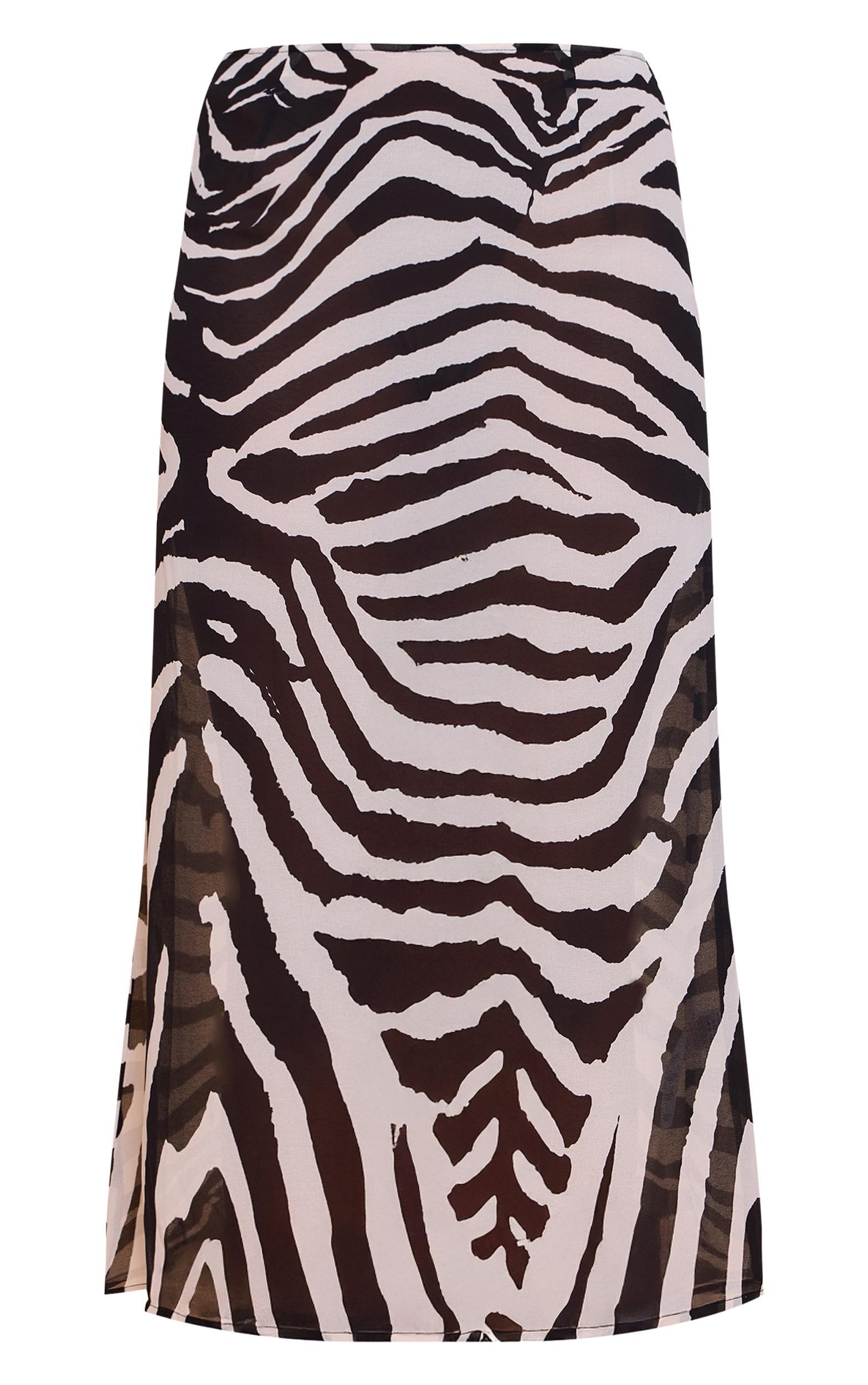 Zebra Print Sheer Chiffon Midaxi Skirt Product Image