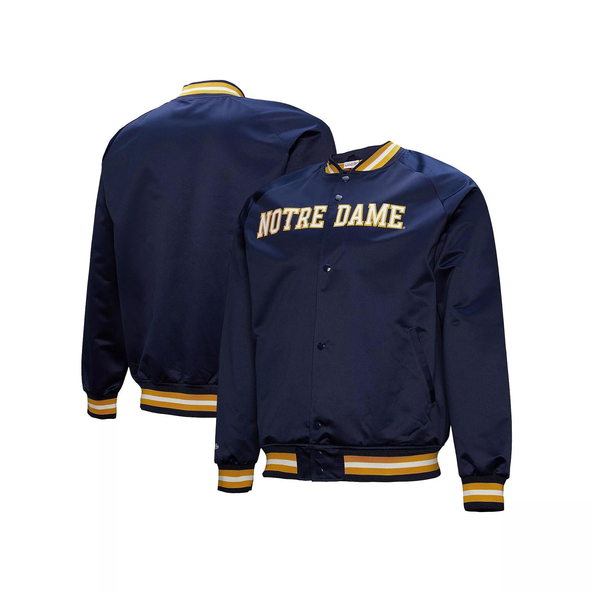 Men's Mitchell & Ness Navy Notre Dame Fighting Irish Lightweight Current Logo Satin Full-Snap Jacket, Size: Large, Blue Product Image