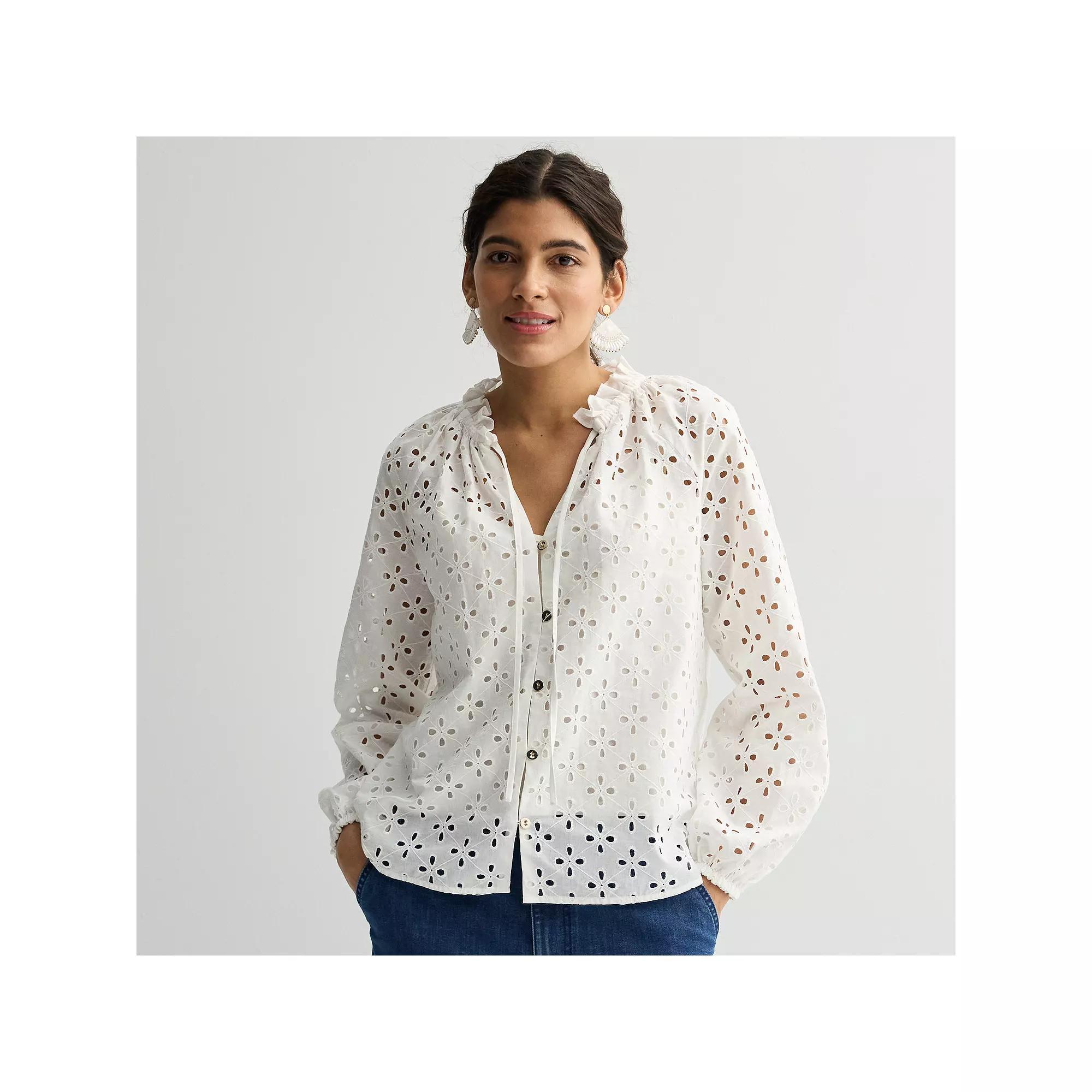 Women's Nine West Ruffle Collar Blouse, Size: Large, White Knight Product Image