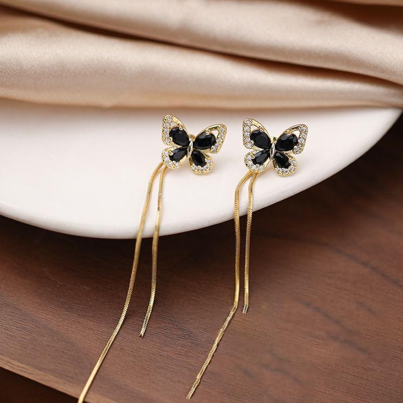 Butterfly Rhinestone Alloy Threader Earring Product Image