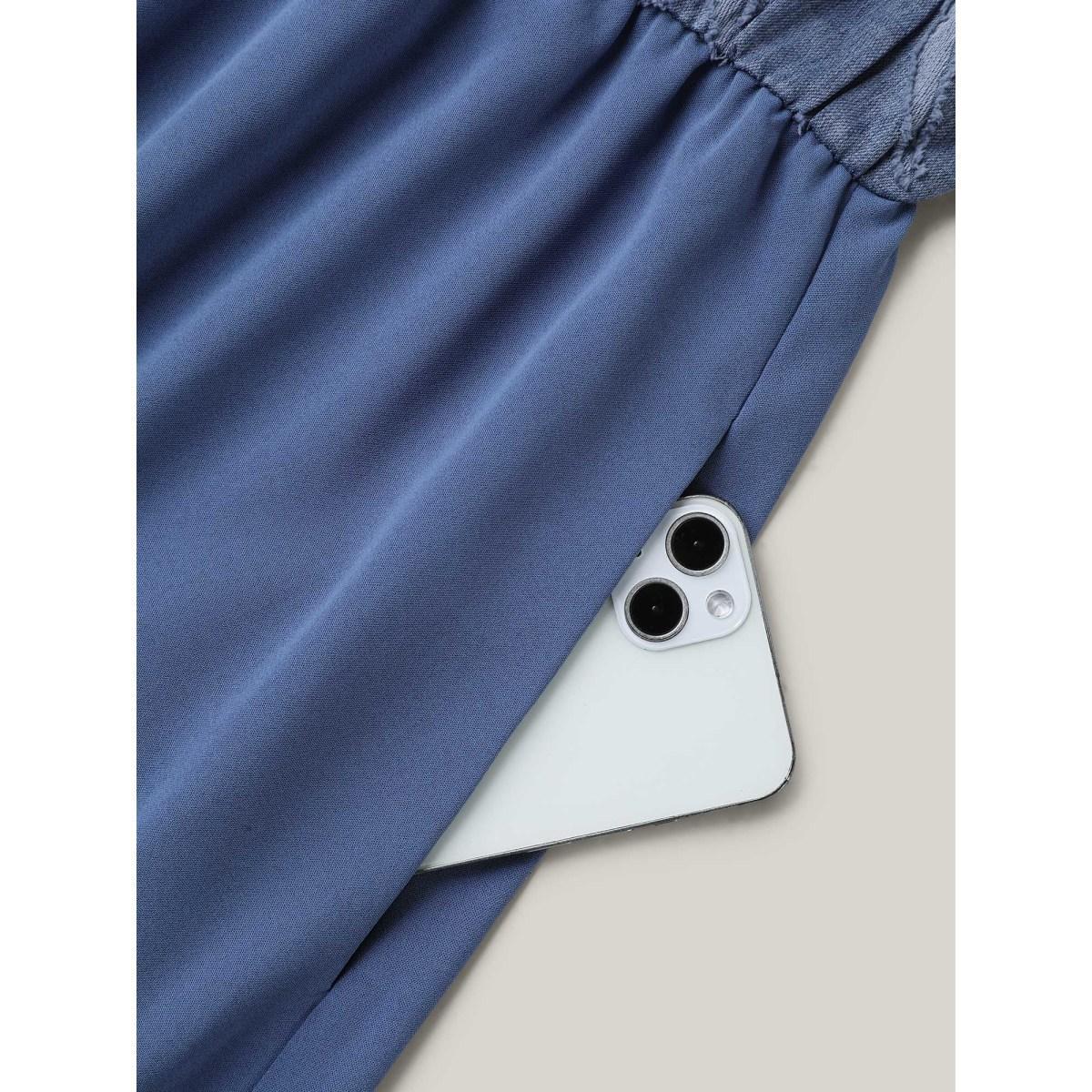 Plus Size Notched Collar Textured Pocket Midi Dress Cerulean Women Notched collar Short sleeve Curvy BloomChic 14-16/1X Product Image