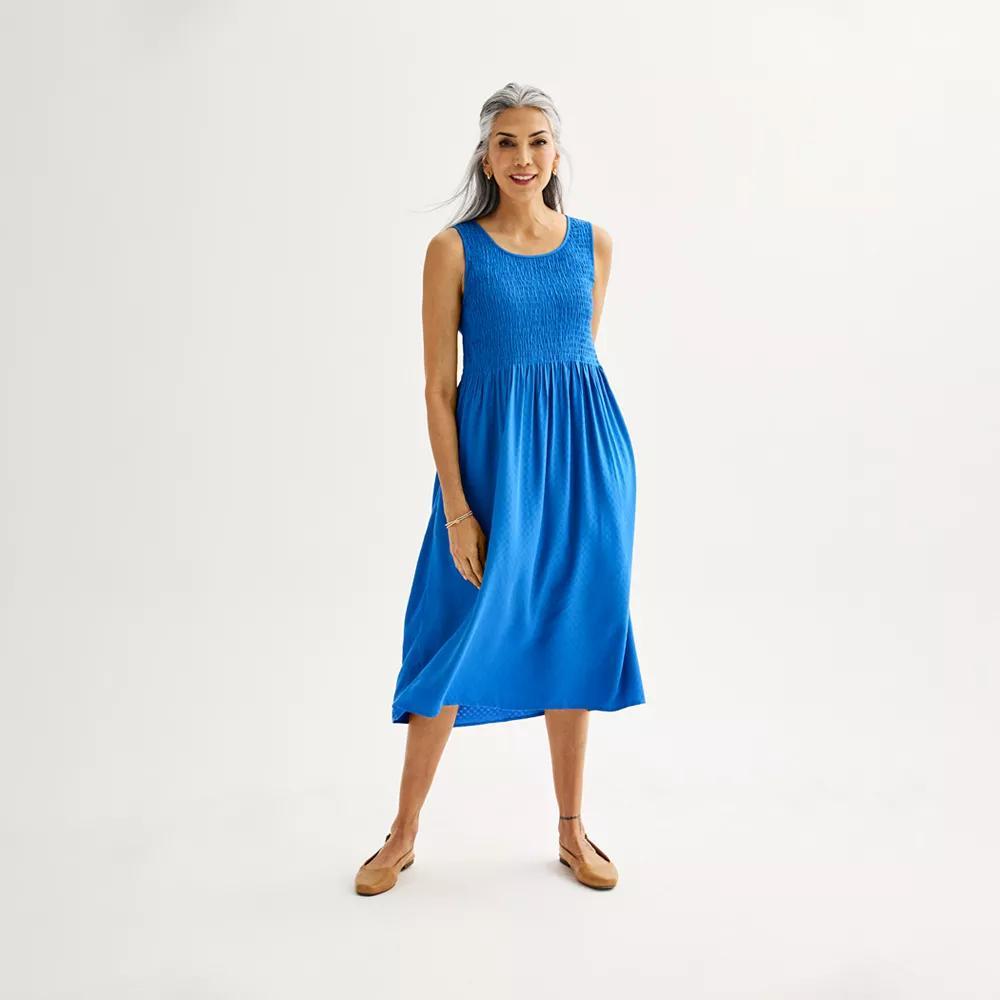 Petite Croft & Barrow® Smocked Midi Dress, Women's, Size: Small Petite, Peri Anemone Product Image