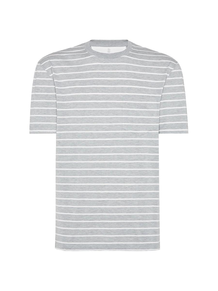 Mens Silk and Cotton Striped Jersey Crewneck T-Shirt Product Image