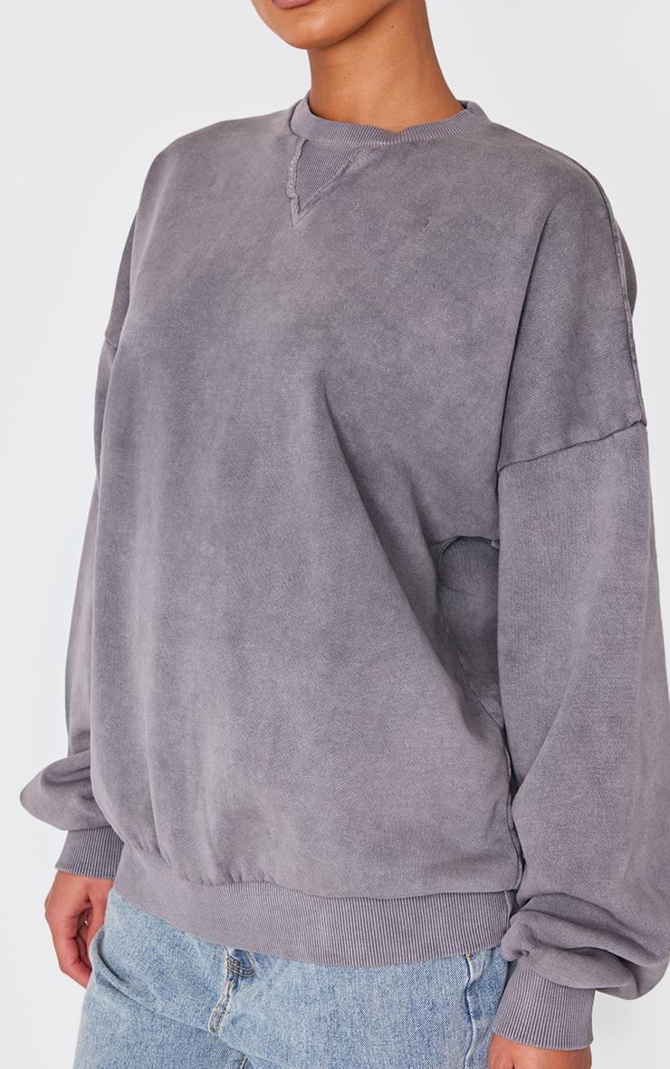 Mauve Washed Slouchy Crew Neck Sweatshirt Product Image