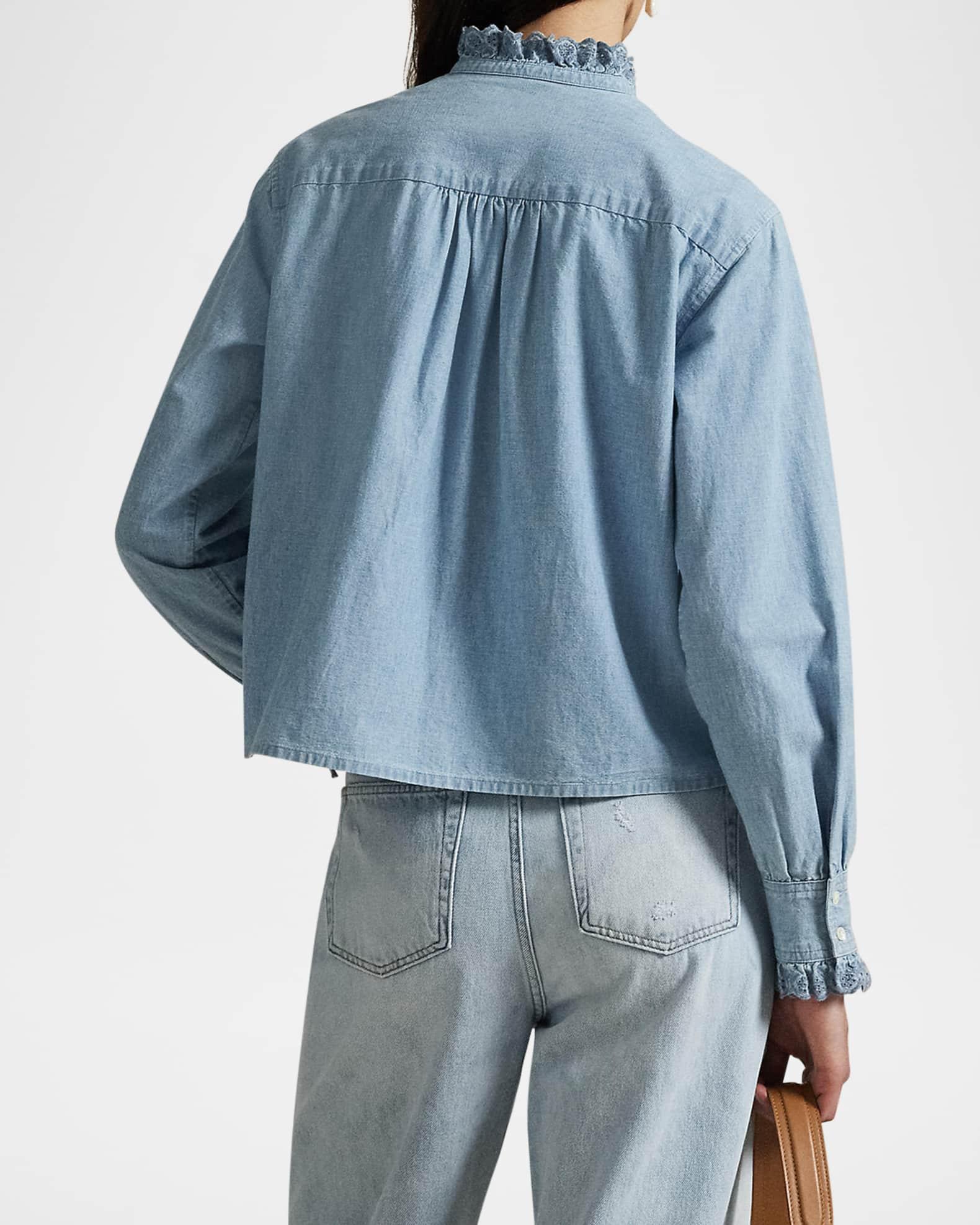 Ruffle-Trim Chambray Top Product Image