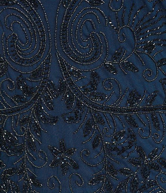 Pisarro Nights Plus Size Beaded Bodice Illusion Boat Neck 3/4 Sleeve A-Line Gown Product Image