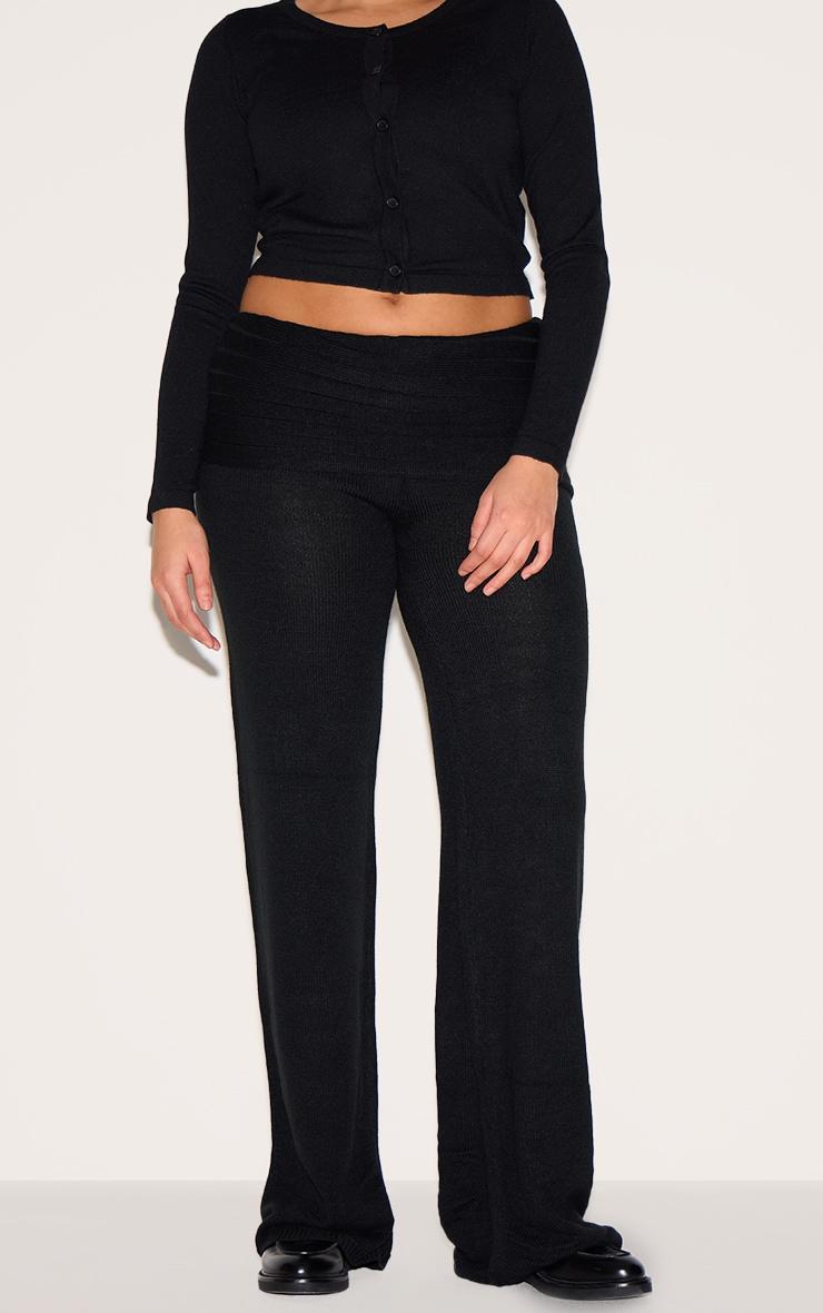 Plus Black Knitted Wide Leg Pants Product Image