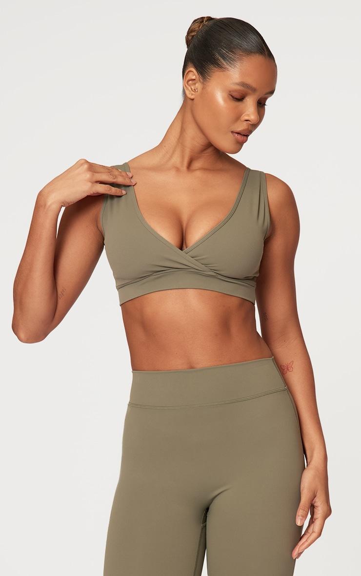 Olive Sculpt Cross Front Sports Bra Product Image