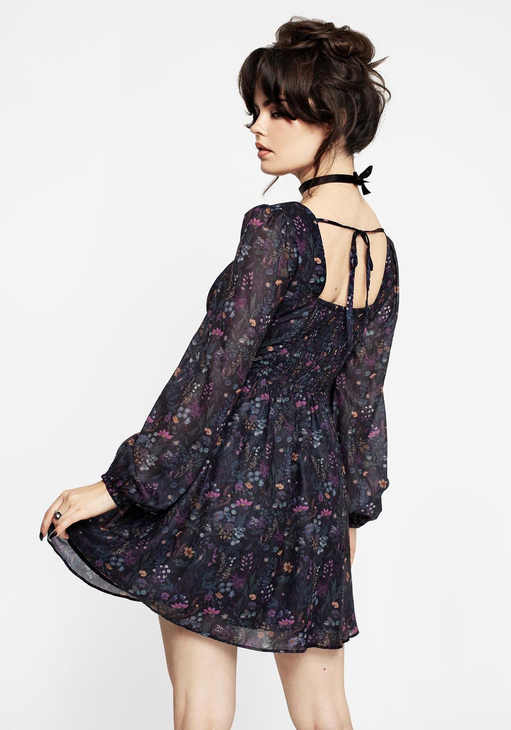 Heliotrope Floral Print Chiffon Mini Dress Product Image