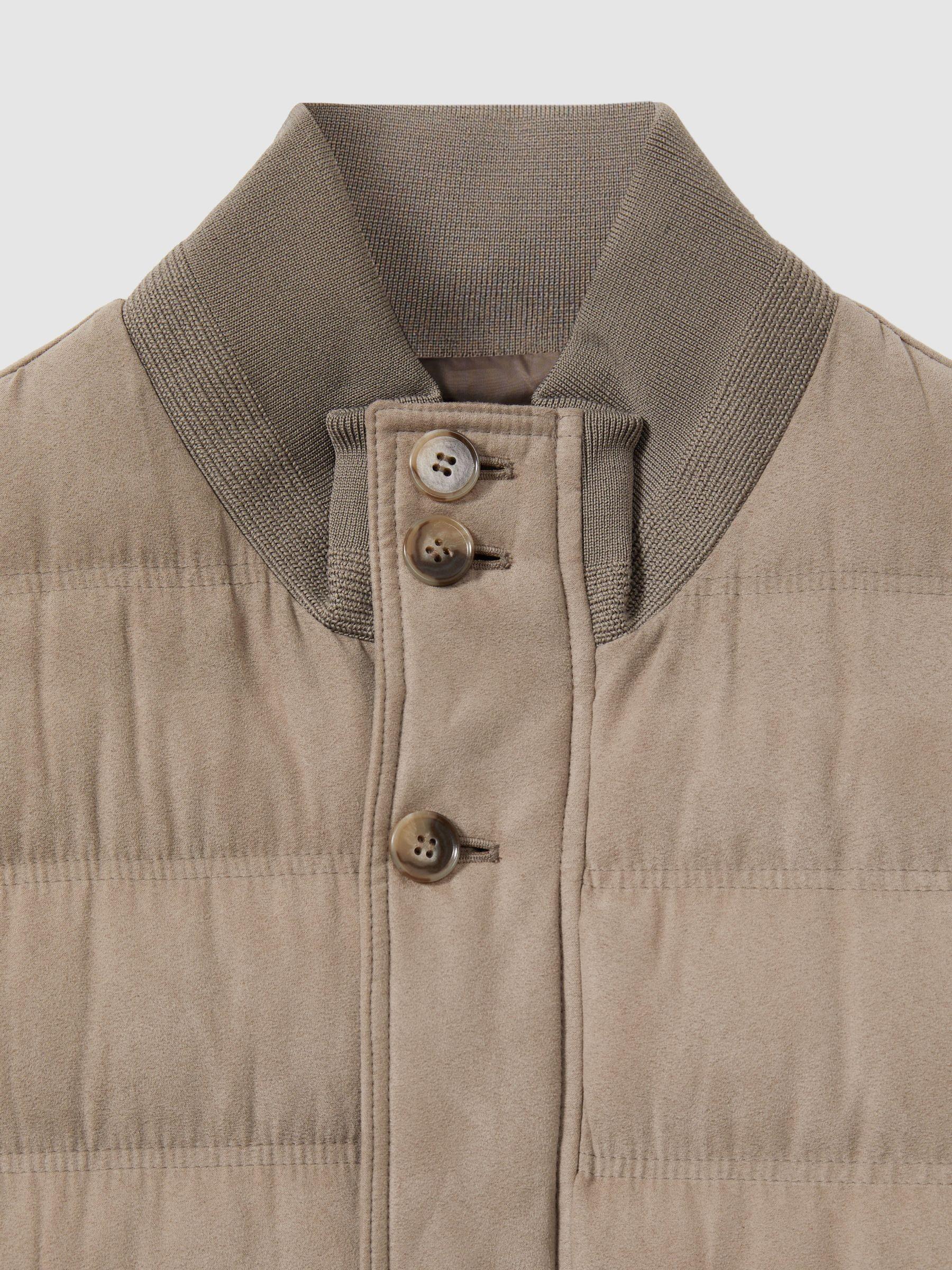 Patch-Pocket Quilted-Alcantara Jacket in Stone Product Image