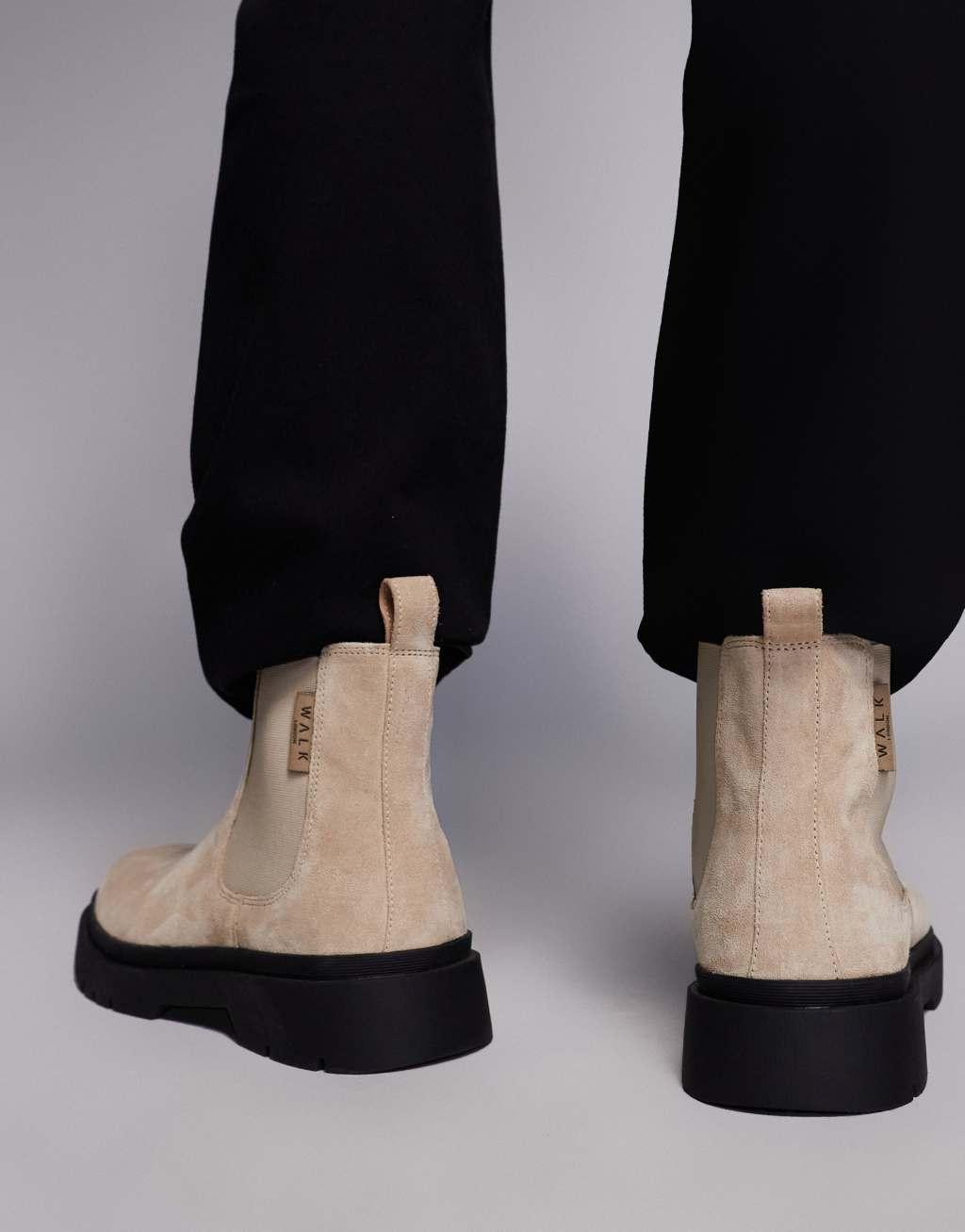 Walk London Callum Chelsea boot in stone suede Product Image