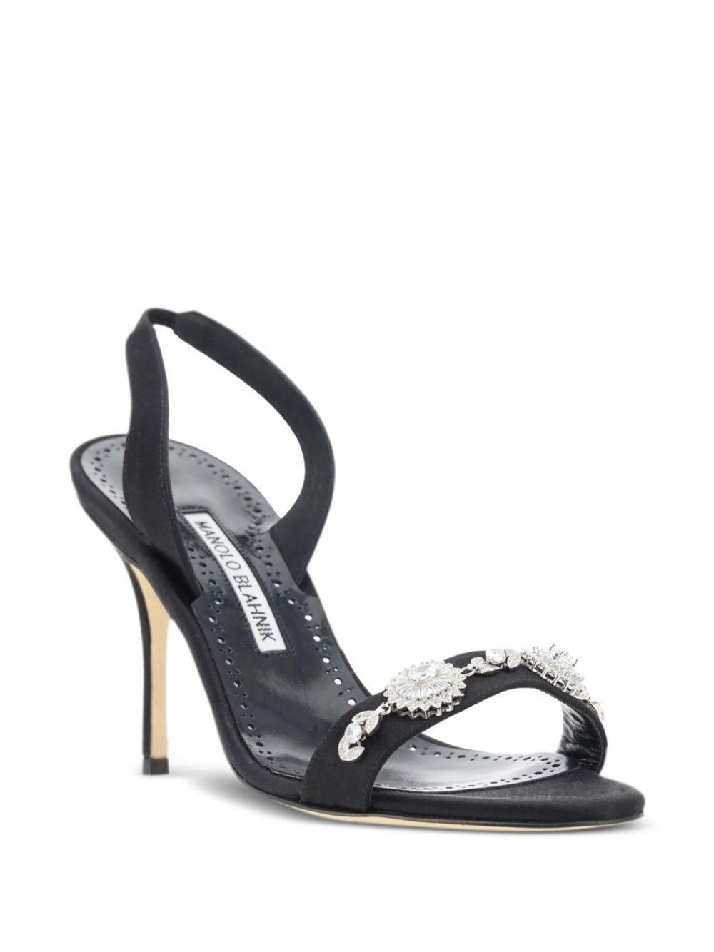 90mm Lamisan Satin Embellished Slingback Sandals In Schwarz Product Image