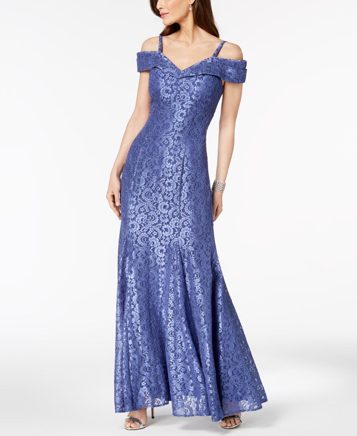 R & M Richards Off-The-Shoulder Lace Gown Product Image