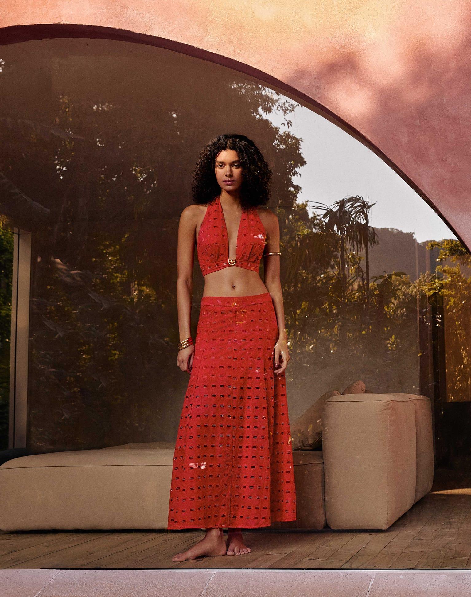 Eyelet Bea Maxi Skirt - Ruby Product Image