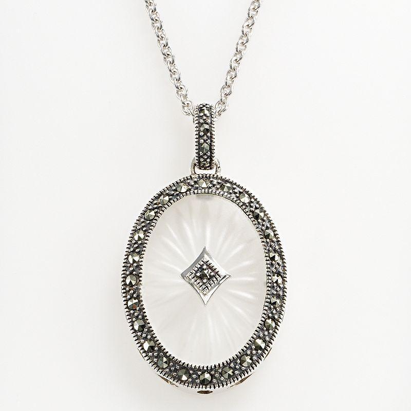 Sterling Silver Sunray Crystal Oval Frame Pendant, Womens Product Image