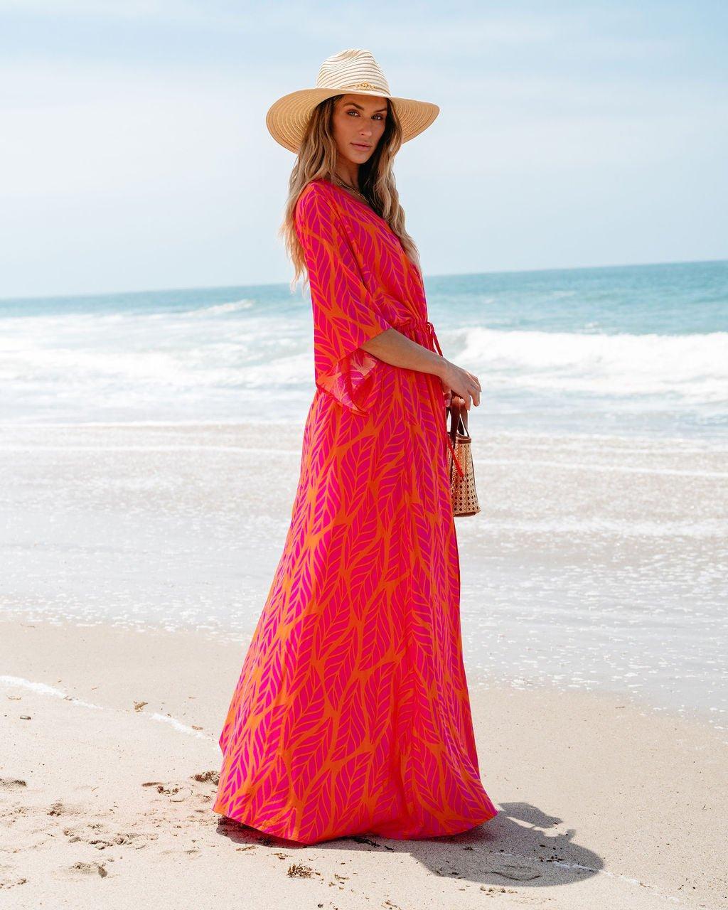 Orange Leaf Print Buttoned Maxi Dress - FINAL SALE Product Image