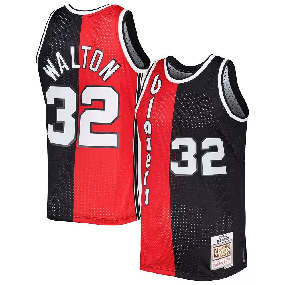Men's Mitchell & Ness Bill Walton Red/Black Portland Trail Blazers Hardwood Classics 1976/77 Split Swingman Jersey, Size: XL Product Image