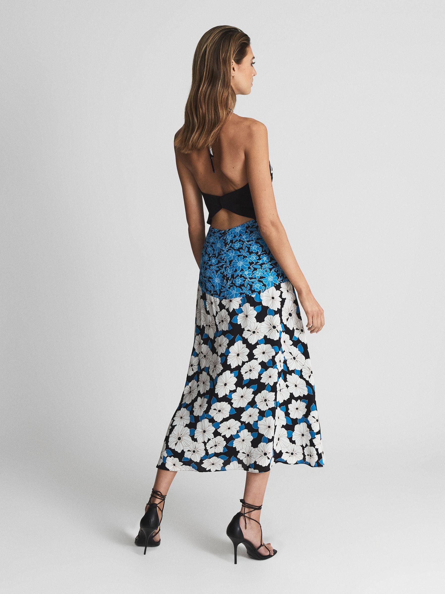 Floral Print Midi Dress in Blue Product Image