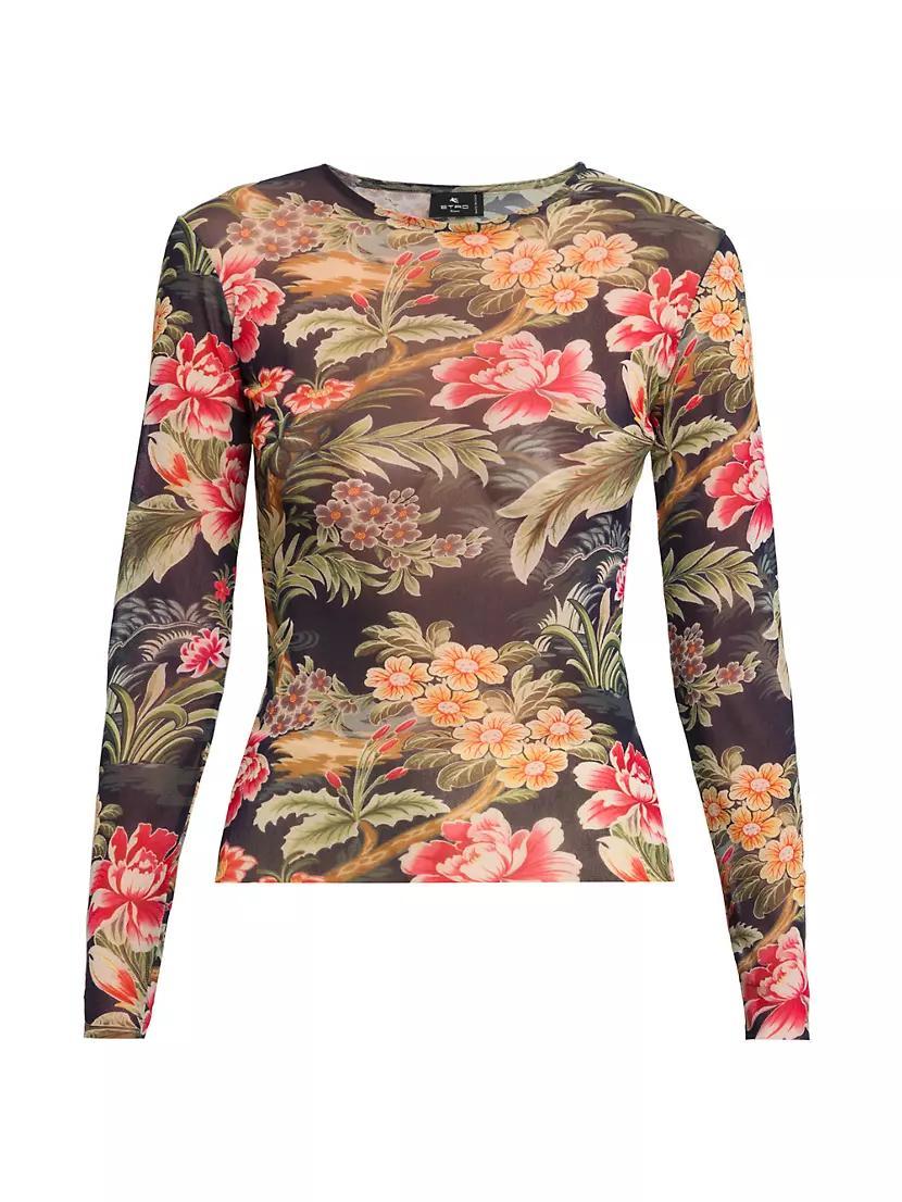 Floral Mesh Long-Sleeve Top Product Image