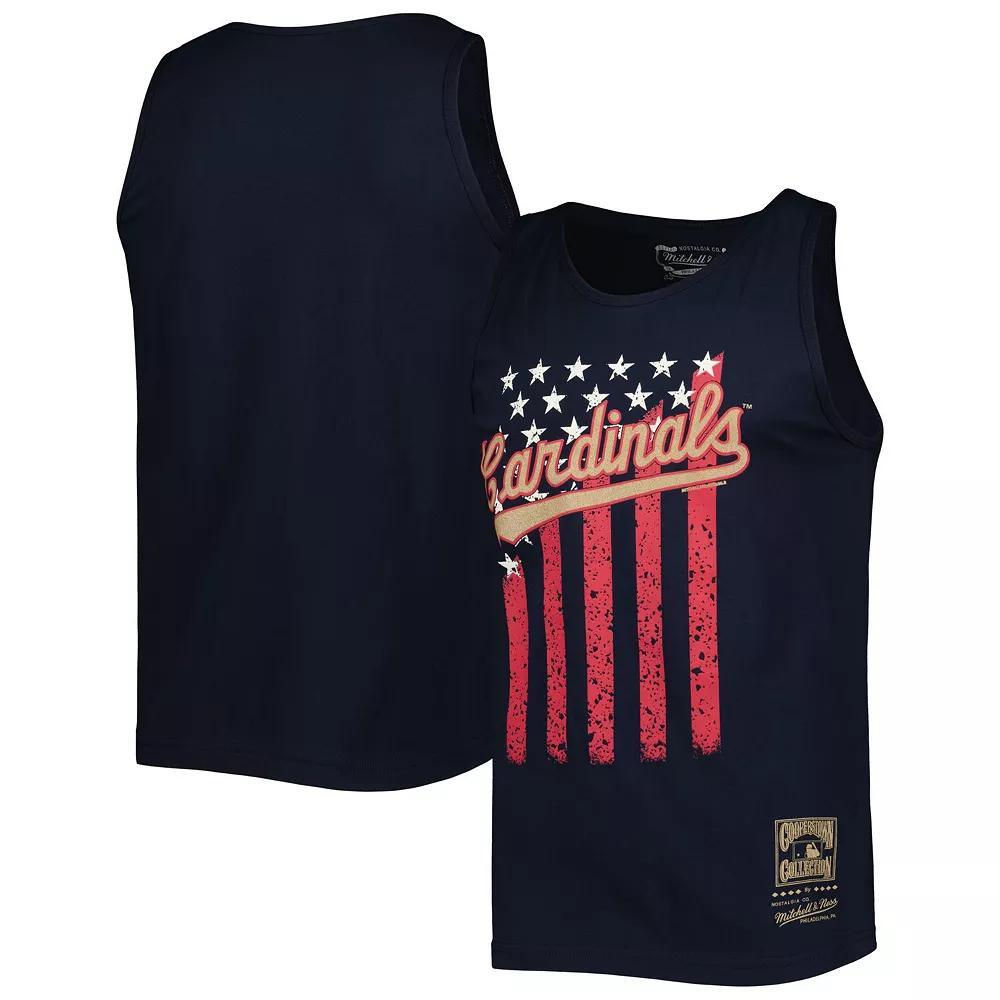 Men's Mitchell & Ness Navy St. Louis Cardinals Cooperstown Collection Stars and Stripes Tank Top,  Product Image