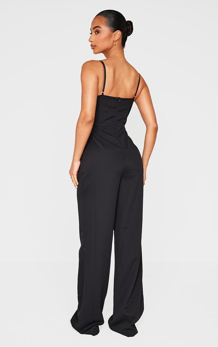 Petite Black Satin Cup Detail Straight Leg Jumpsuit Product Image