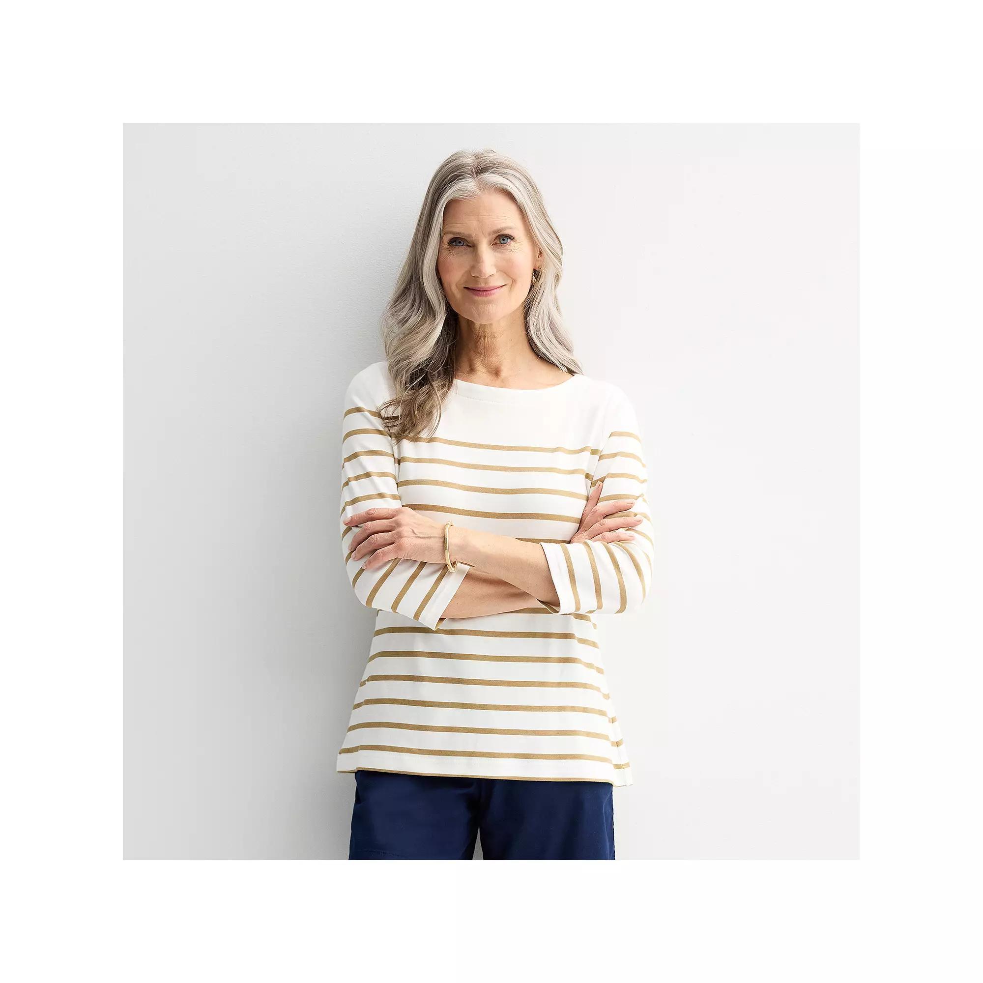 Women's Croft & Barrow® Boatneck Top, Size: XXL, Green Stripe Product Image
