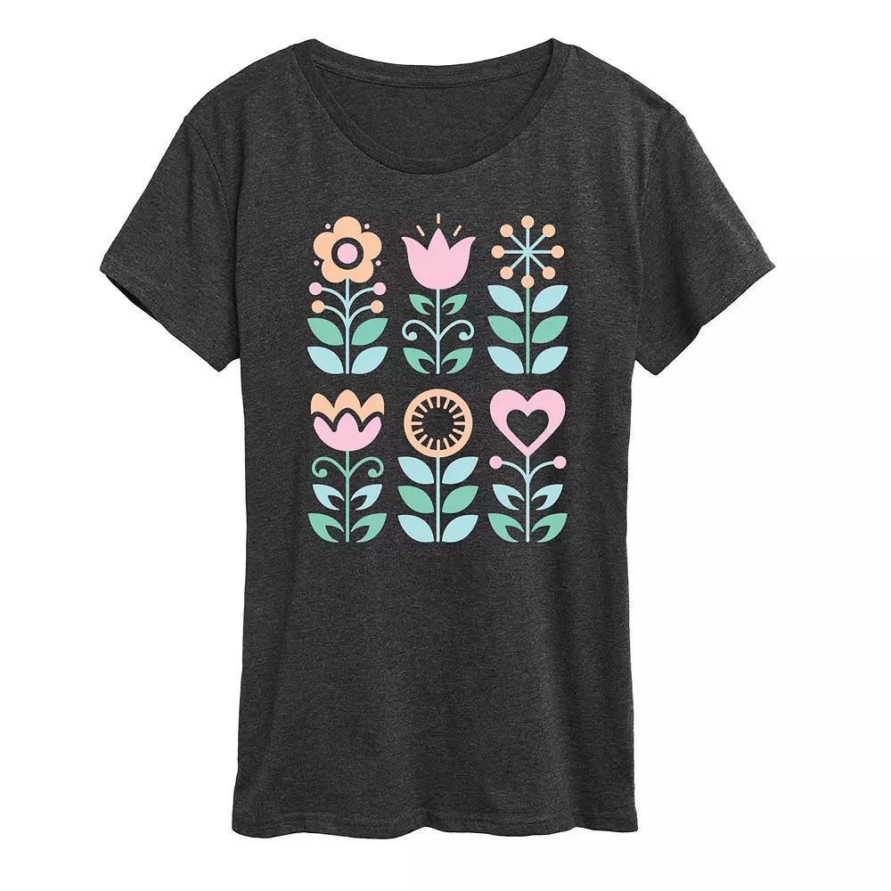 Women's Scandinavian Flowers Oversized Tee, Size: XL, Heather Grey Product Image