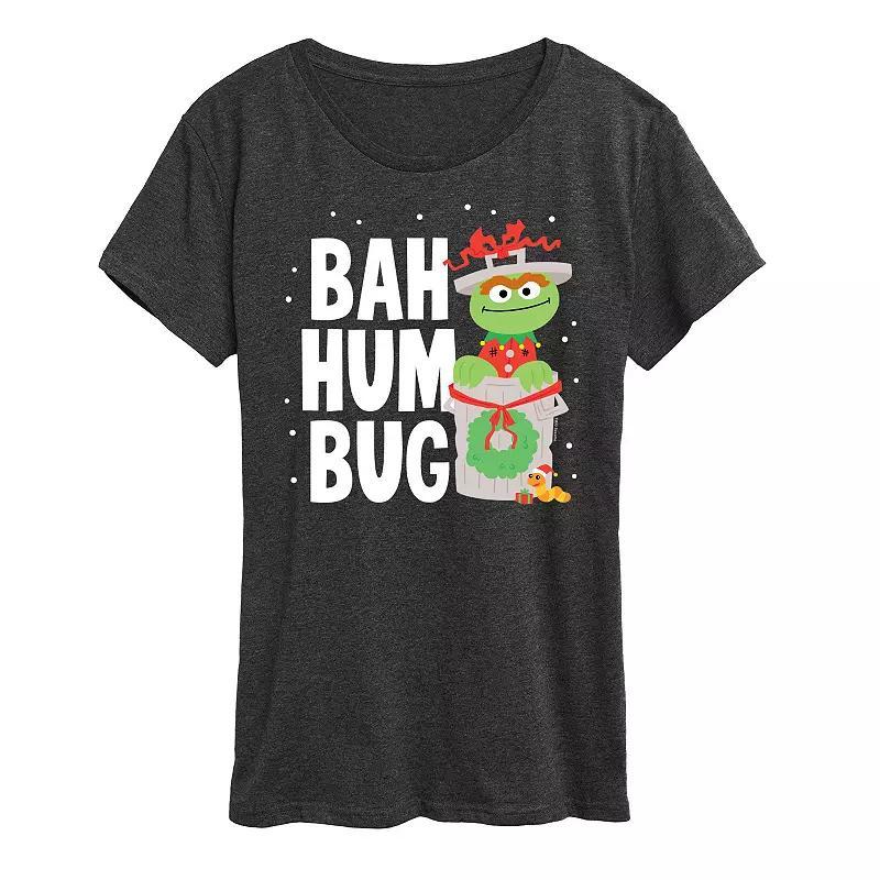 Women's Sesame Street Oscar Bah Humbug Graphic Tee, Girl's, Size: Small, Grey Blue Product Image