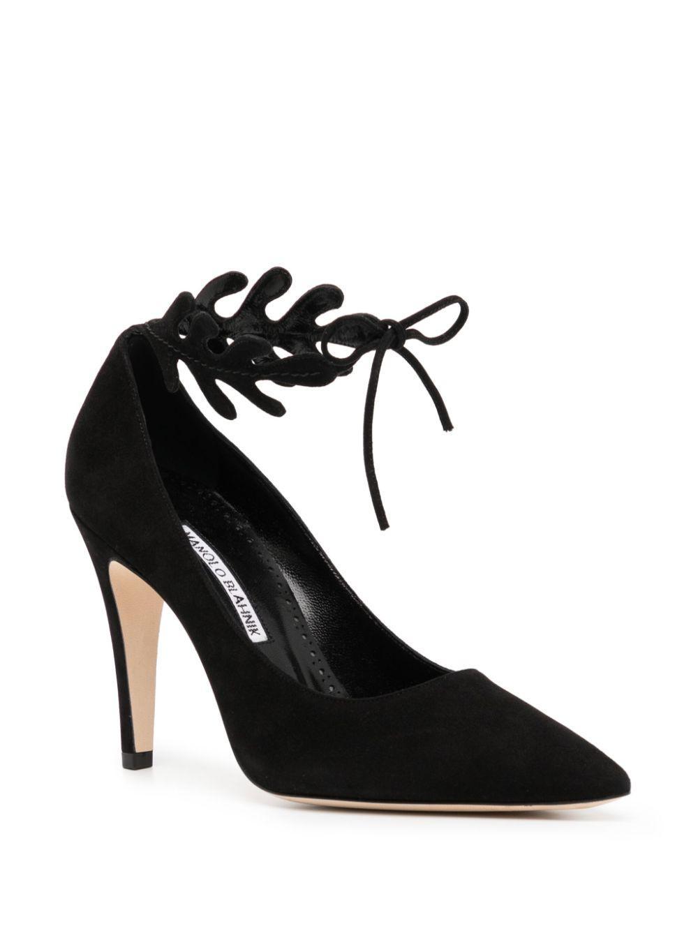 MANOLO BLAHNIK Suede Ankle-cuff Stiletto Pumps In Black Product Image