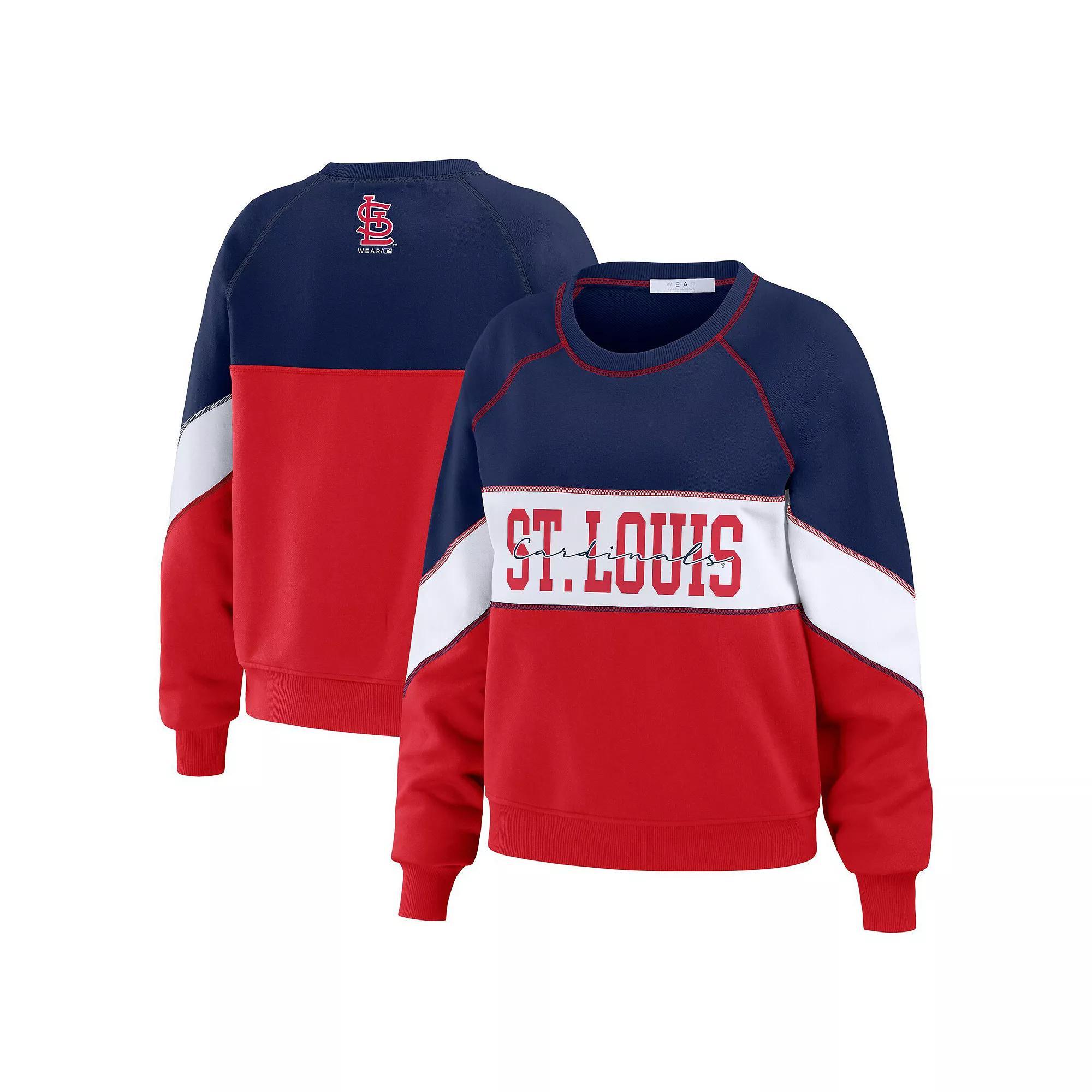 Women's WEAR by Erin Andrews Navy/Red St. Louis Cardinals Color Block Crewneck Pullover Sweatshirt,  Product Image