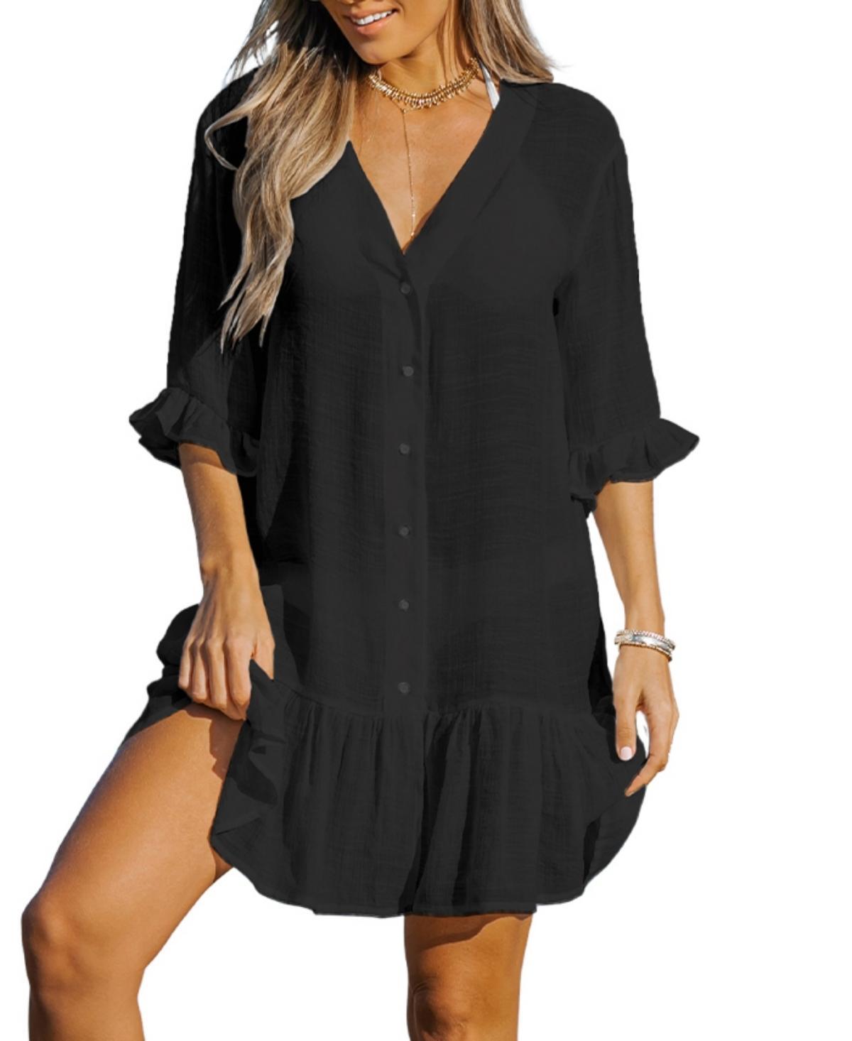 Womens CUPSHE Ruffled Swim Cover-Up Dress Product Image