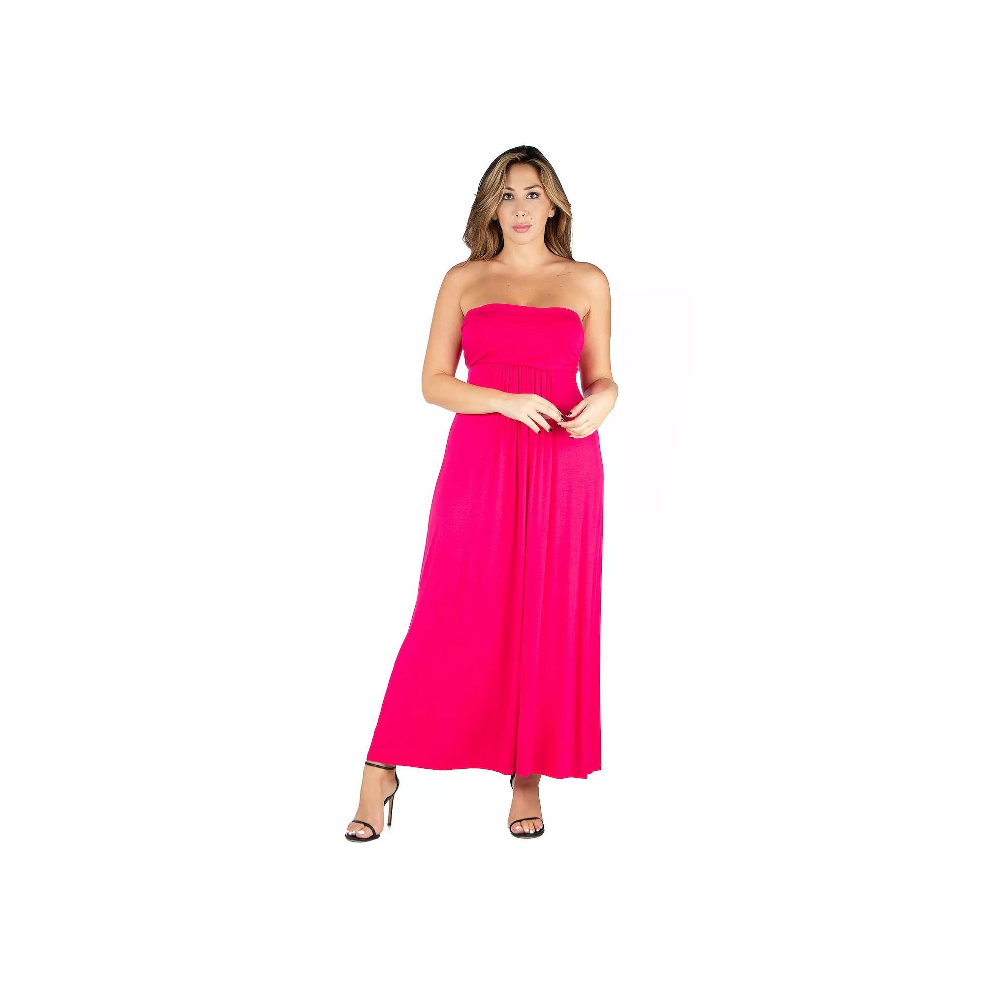 Plus Size 24seven Comfort Apparel Strapless Maxi Dress, Women's, Size: 3XL, Pink Product Image