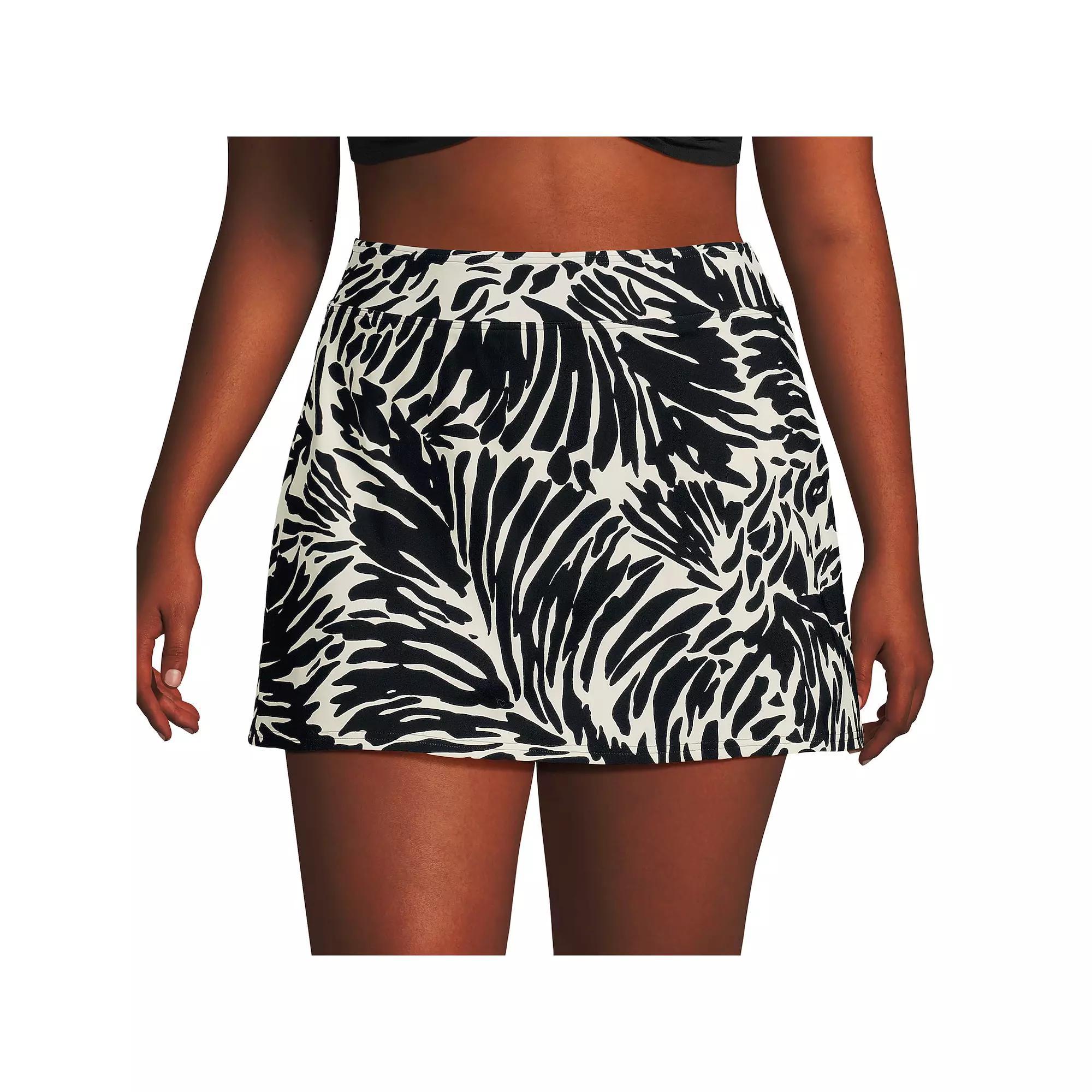 Plus Size Lands' End UPF 50 Tummy Slimmer Swim Skirt, Women's, Size: 16 W, Black White Leaf Product Image