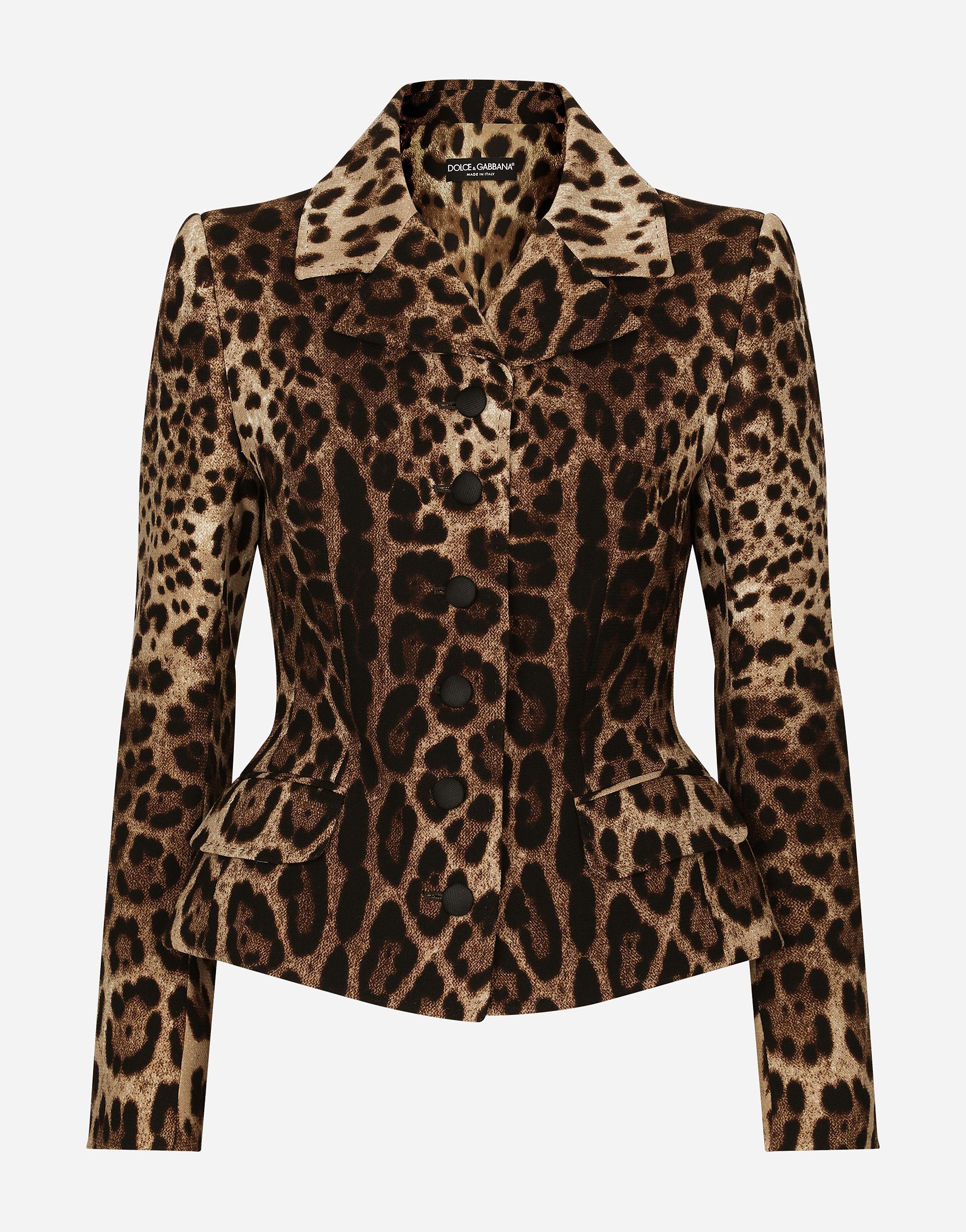 Single-breasted Double Crepe Jacket With Leopard Print In Animal Print Product Image