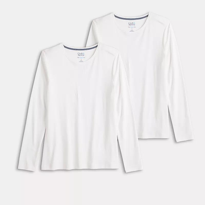 Women's Croft & Barrow® Long Sleeve 2-Pack Crewneck Tees, Size: Large, White White Pack Product Image