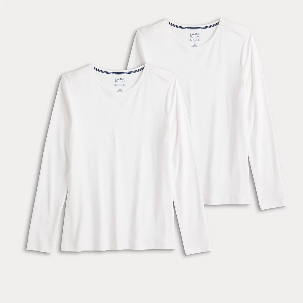 Women's Croft & Barrow® Long Sleeve 2-Pack Crewneck Tees, Size: Large, White White Pack Product Image