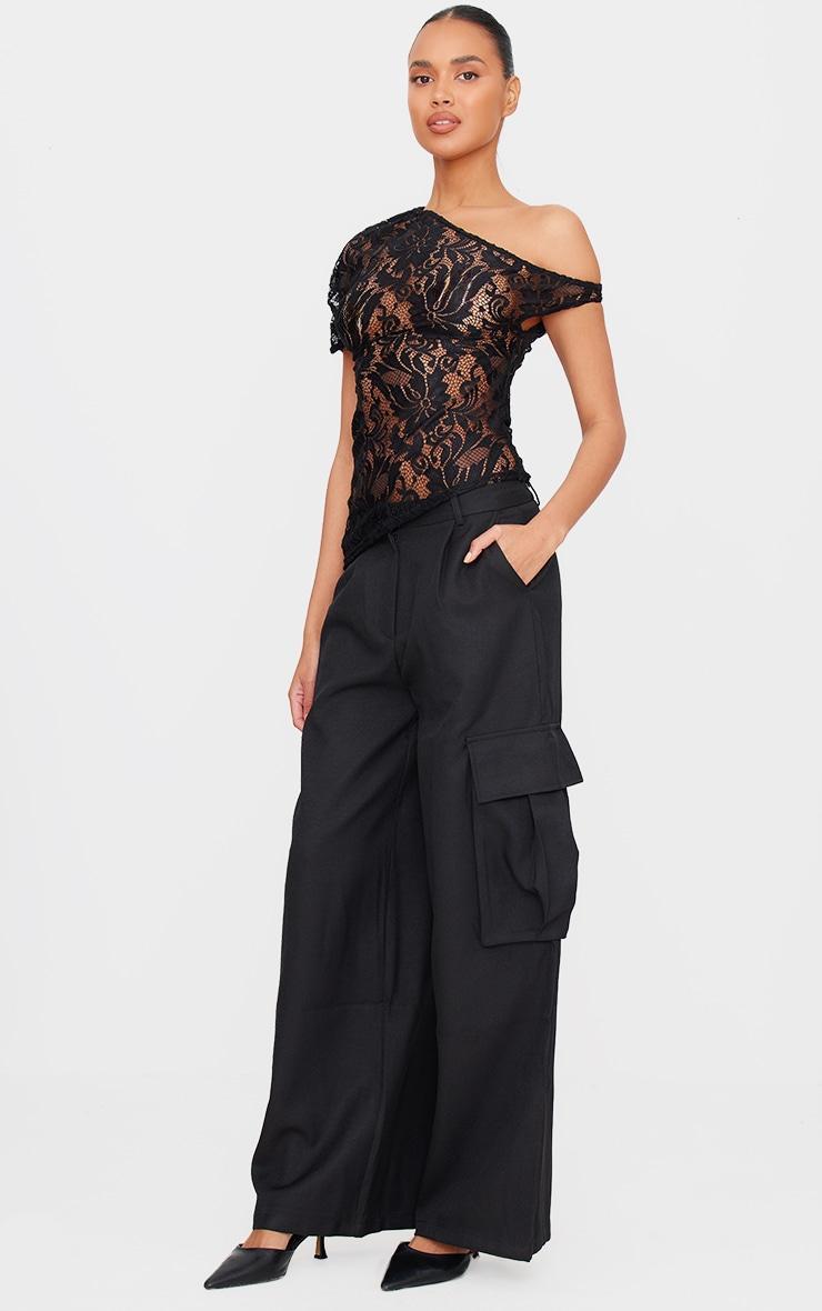 Black Lace Detail Asymmetric Longline Top Product Image