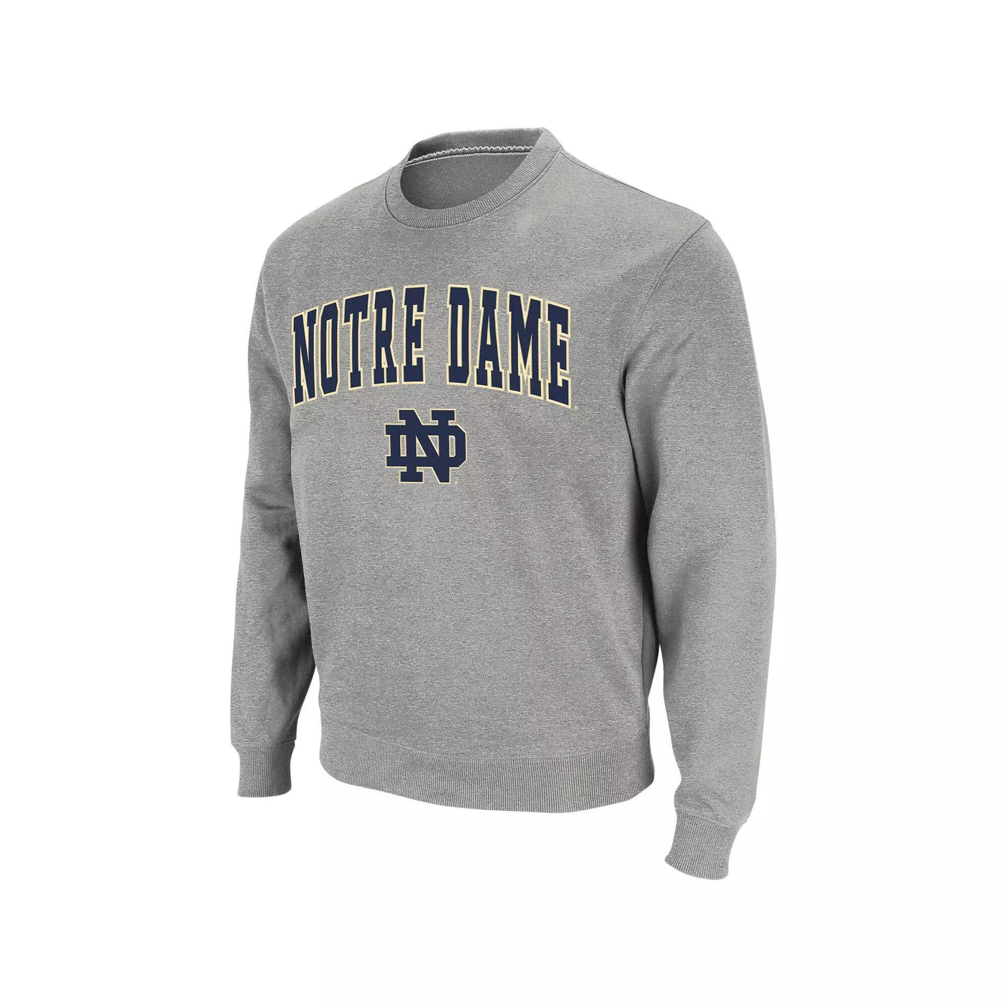 Men's Colosseum Heather Gray Notre Dame Fighting Irish Arch & Logo Crew Neck Sweatshirt, Size: Small, Grey Product Image